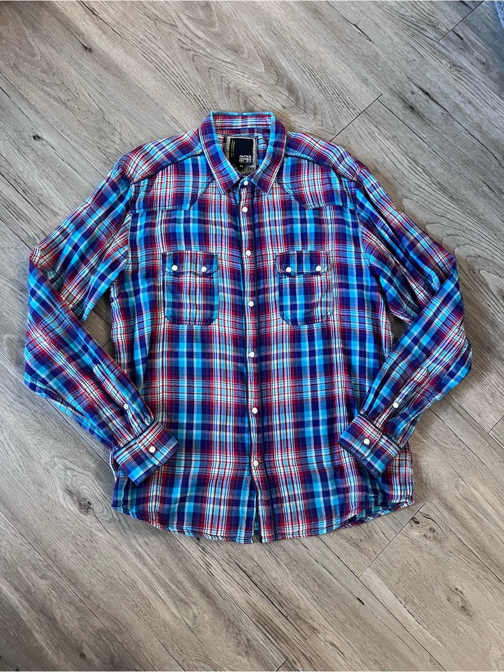 Jack & Jones Blue & Red Plaid Long-Sleeve Shirt